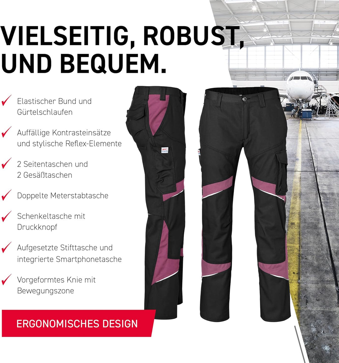 KÜBLER Workwear KÜBLER ACTIVIQ Damen-Arbeitshose schwarz/pink Schwarz/Pink 38, Schwarz/Pink 38