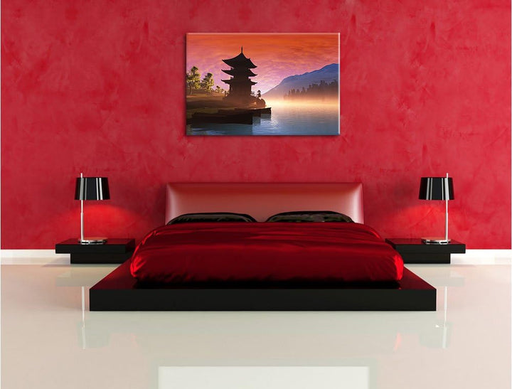 Chinesisches Haus, Format: 100x70 auf Leinwand, XXL riesige Bilder fertig gerahmt mit Keilrahmen, Ku