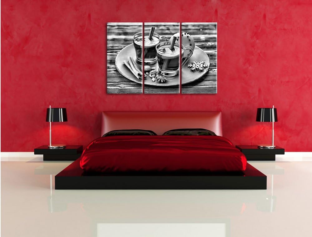 Pixxprint Monocrome, Aromatischer Glühwein mit Zimt 3-Teiler Leinwandbild 120x80 Bild auf Leinwand