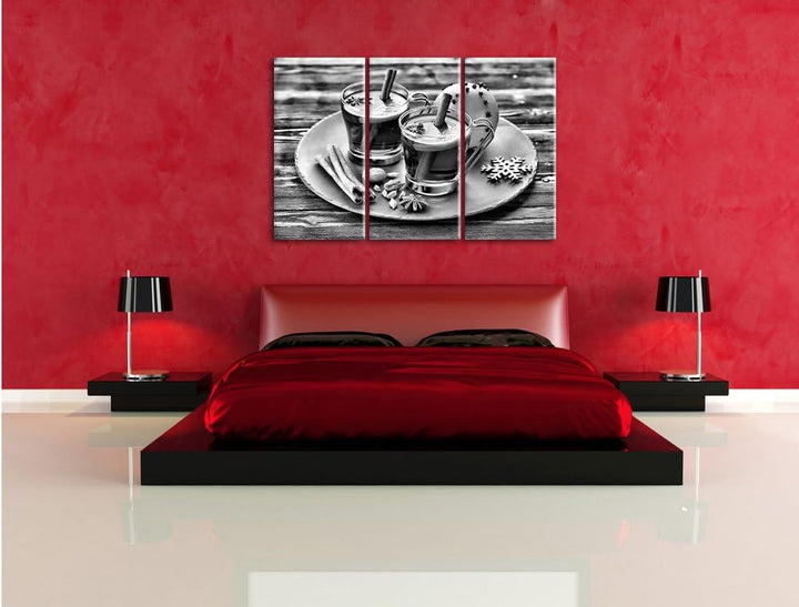 Pixxprint Monocrome, Aromatischer Glühwein mit Zimt 3-Teiler Leinwandbild 120x80 Bild auf Leinwand