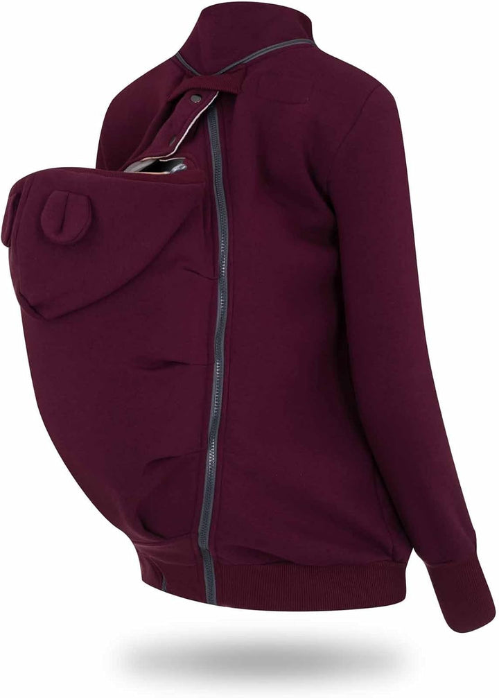 fun2bemum Pola 4in1 Baby Tragejacke für Mama Känguru Kapuze VORNE/HINTEN S Cherry, S Cherry