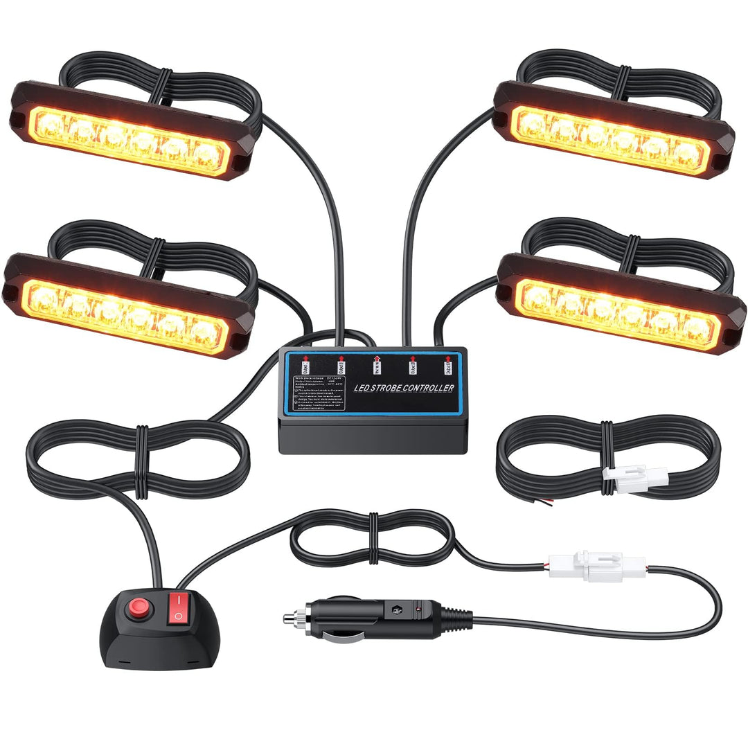 EYPINS 4X 6 LED Frontblitzer, 24W IP65 Blinklicht Warnlicht Warnleuchte Notfall Warnung Achtung Blit