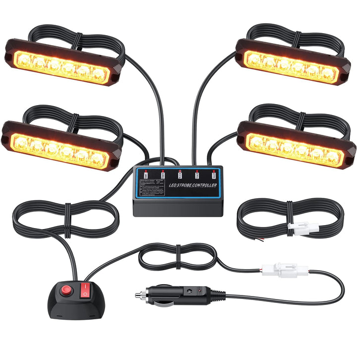 EYPINS 4X 6 LED Frontblitzer, 24W IP65 Blinklicht Warnlicht Warnleuchte Notfall Warnung Achtung Blit