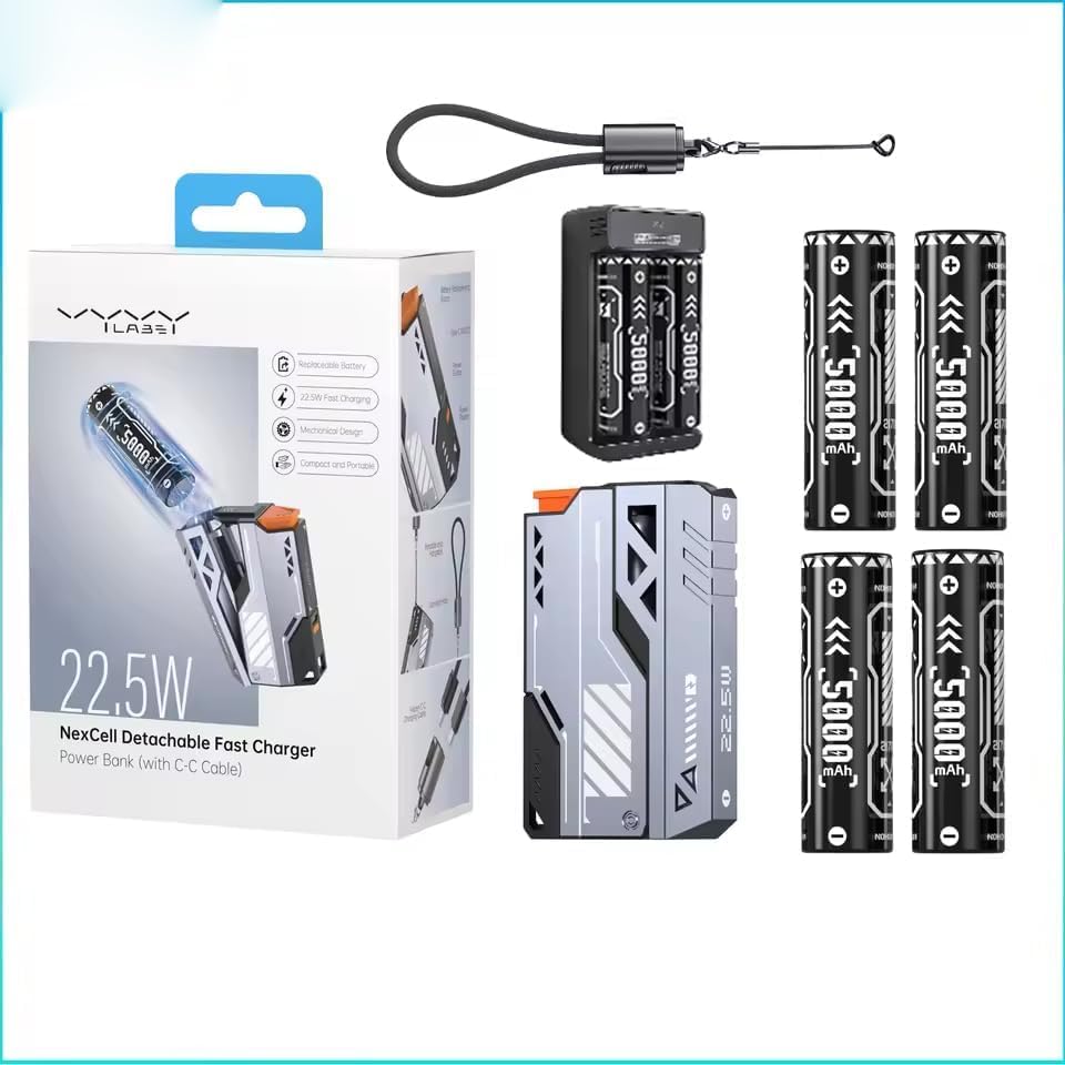 Power Bank Abnehmbarer Akku SchnellladegeräT 22.5w 20000mAh Zwei-Akku-Pack Mit C-C＆C-L Kabel, Tragba