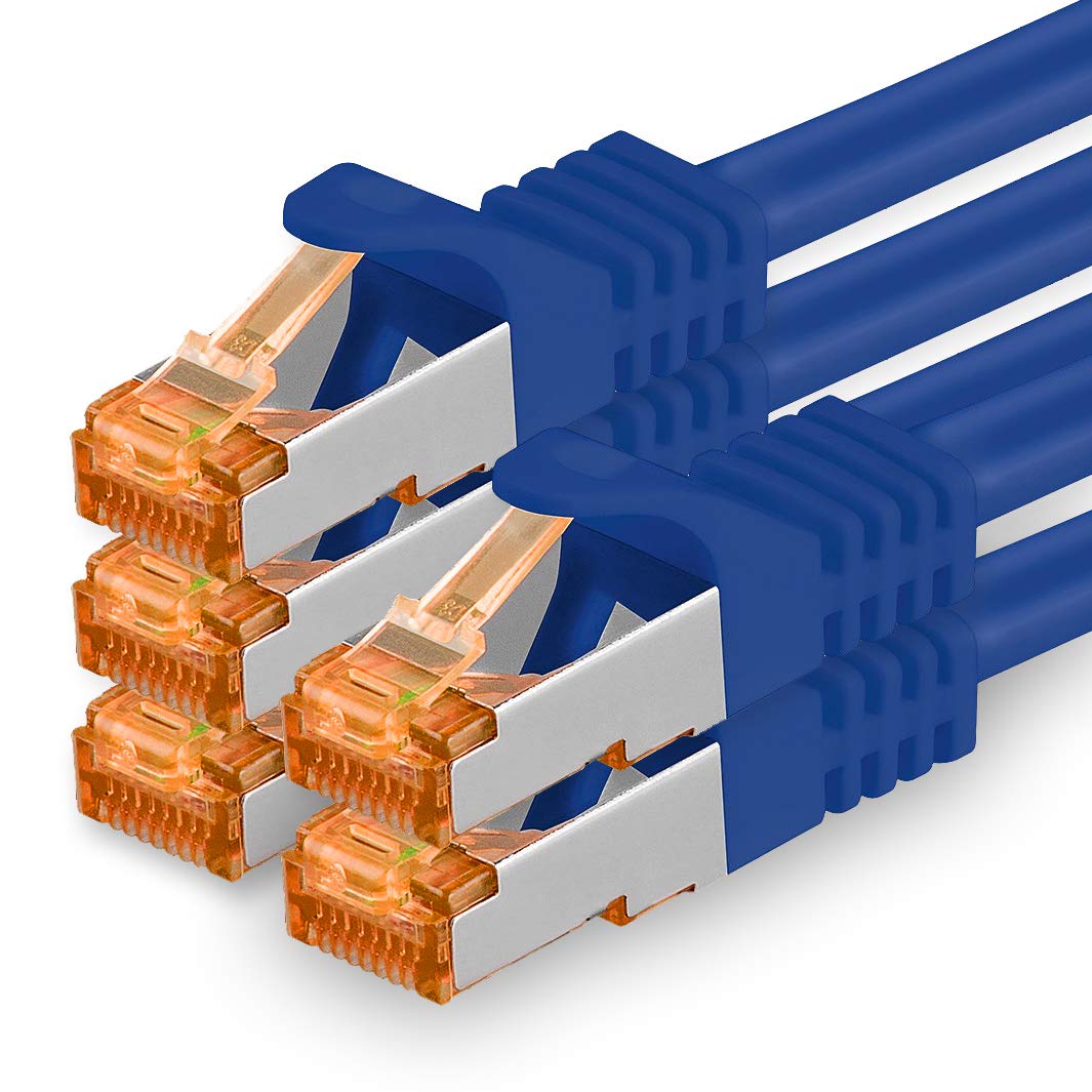 1aTTack.de 5m - Cat.7 Netzwerkkabel Blau - 5 Stück Gigabit Ethernet LAN Kabel 10000 Mbit s Patchkabe
