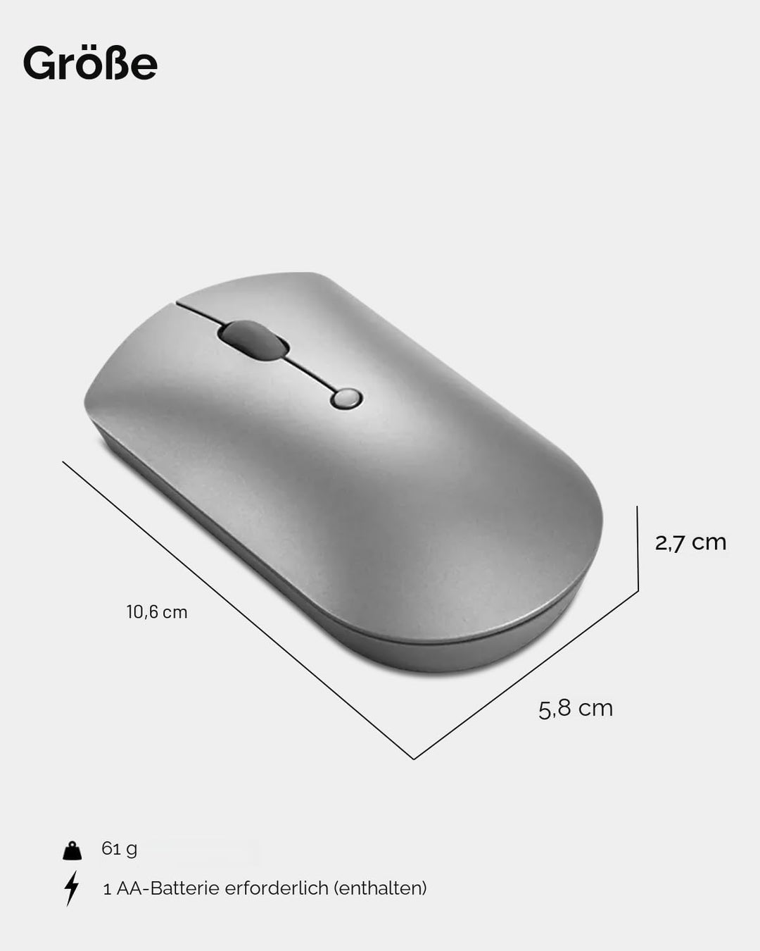 Lenovo [Maus] 600 Geräuschlose Bluetooth-Maus, works with Chromebook (WWCB), grau Grau/als Heather O