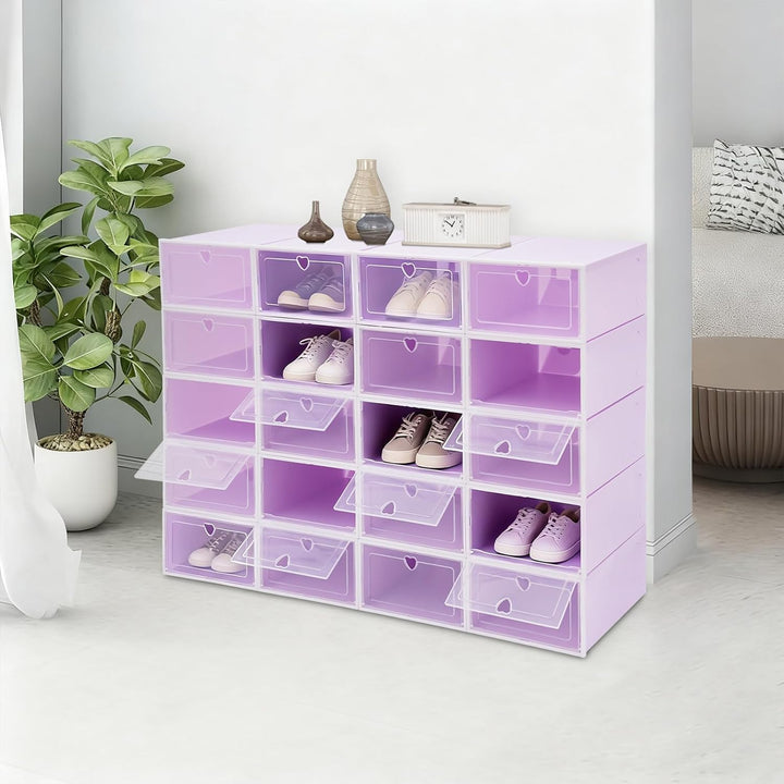 Schuhkarton 20er Set – Schuhbox Klappdeckel mit transparentem Fenster, stapelbar für 23×33×14 cm Sne