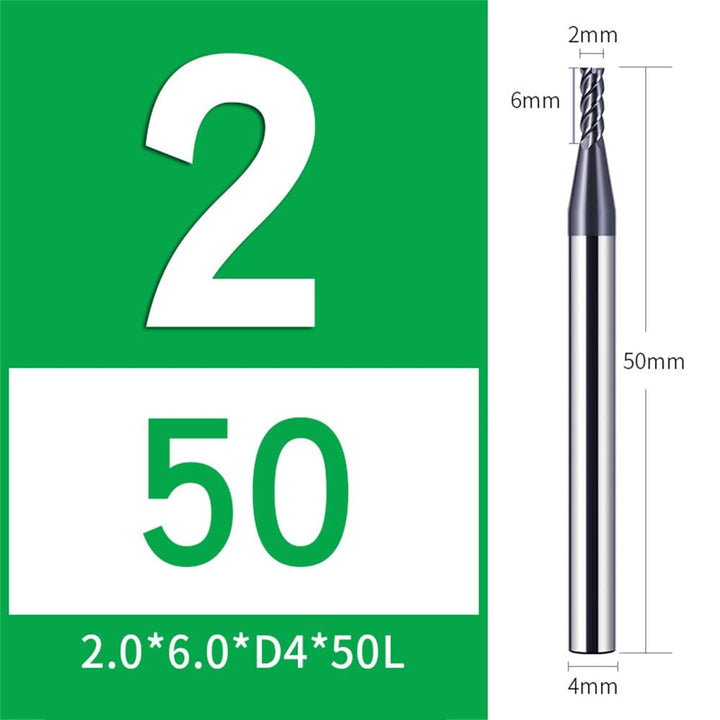 5 Stücke Hartmetall Schaftfräser 2mm, 4 Zähne/4 Schneiden CNC Fräser, HRC 55, AlTiN Schwarz Beschich