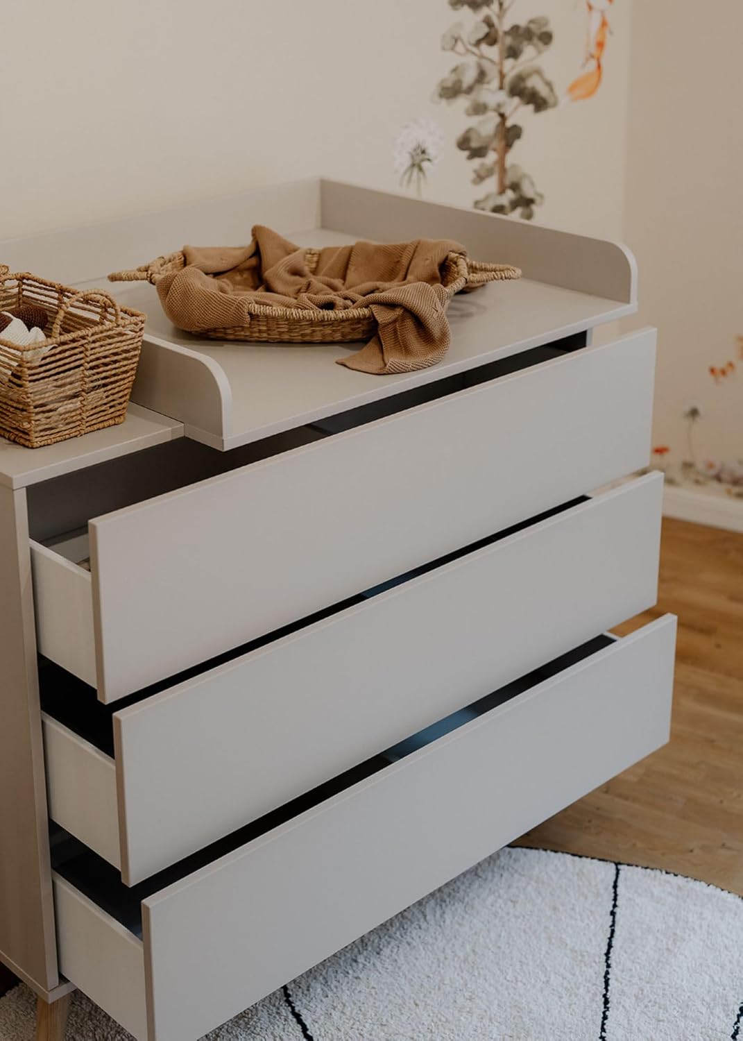 Sämann Wickelkommode EDEN – Push-to-Open, Touch-Close, abnehmbarer Wickelaufsatz & Schubladen mit Fä