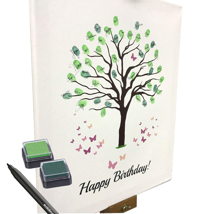 KATINGA Leinwand Zum Geburtstag - Motiv Baum - als Gästebuch für Fingerabdrücke (30x40), 30x40