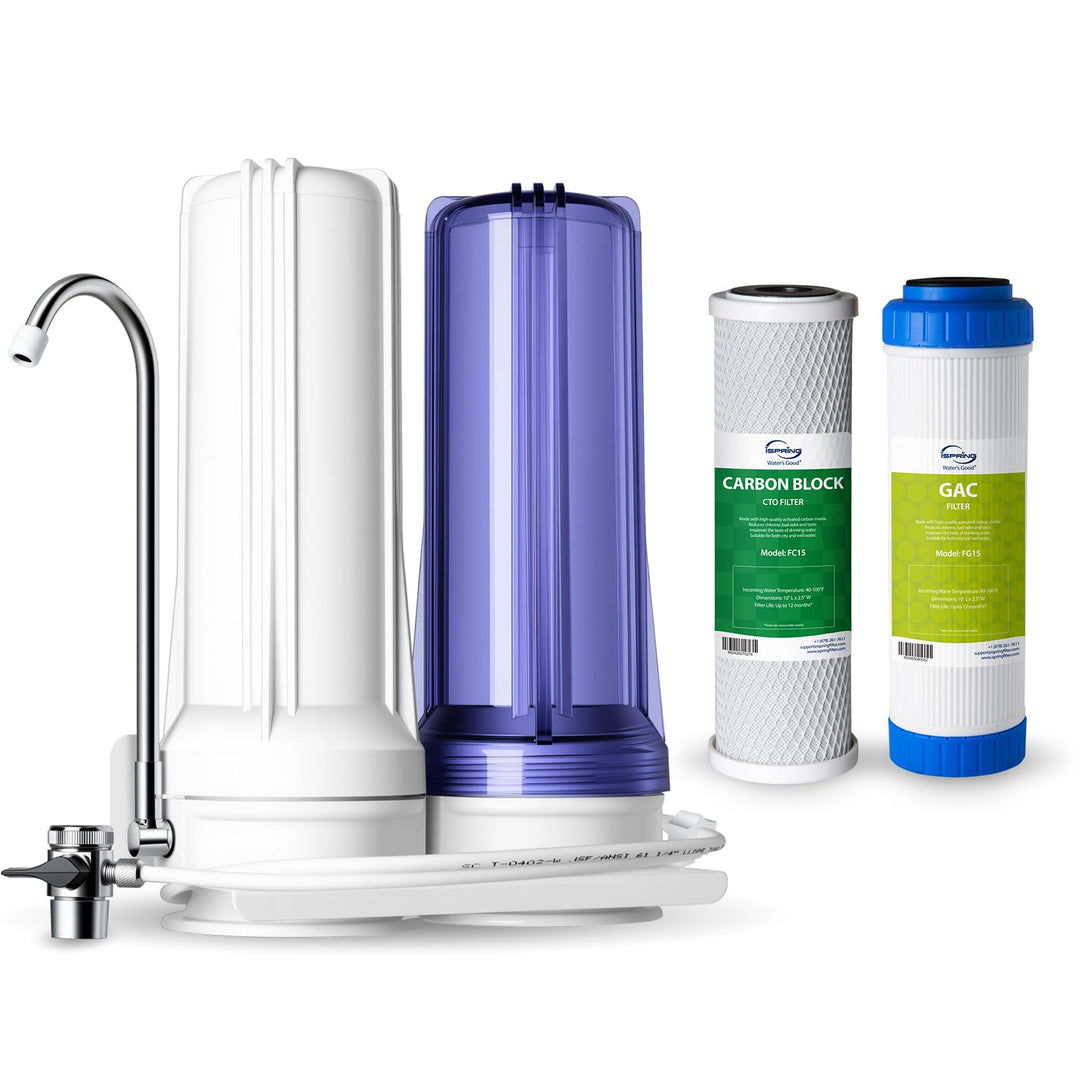 iSpring CKC2 AuftischFilter Wasserfilter Filteranlage für Wasser Auftisch Filter mit 2 Stufen und Ak