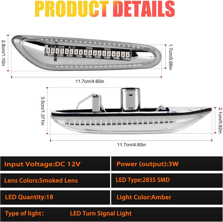2 Stück LED Blinker für BMW E90 E91 E60 E61 E81 E82 E46 E36 E87 E88 E92 E93 X1 E84 X3 E83 X5 E53, Se