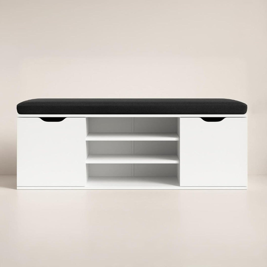 Schuhschrank mit Sitzbank, 103 x 30 x 46 cm, MDF und Polyester Polsterung, Flurbank mit Stauraum, Sc