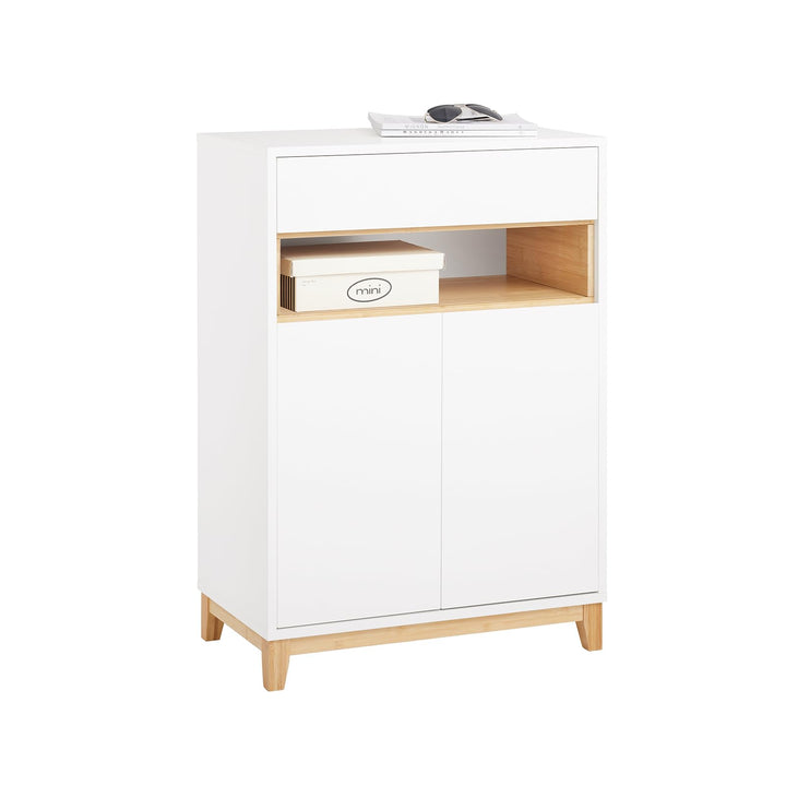 SoBuy Sideboard Kommode Küchenschrank – Modernes Bambusdesign mit Schublade & höhenverstellbarem Reg