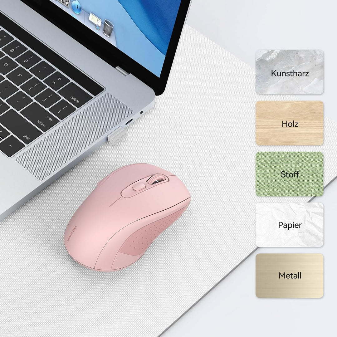 TECKNET Bluetooth Maus, 4000 DPI Maus Kabellos (Tri-Mode: BT 5.0/3.0+2.4GHz) Funkmaus mit USB-Empfän