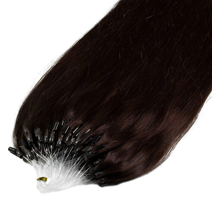 hair2heart Premium Microring Extensions Echthaar glatt - 200 Strähnen 1g 60cm 4/0 mittelbraun #2 Dun