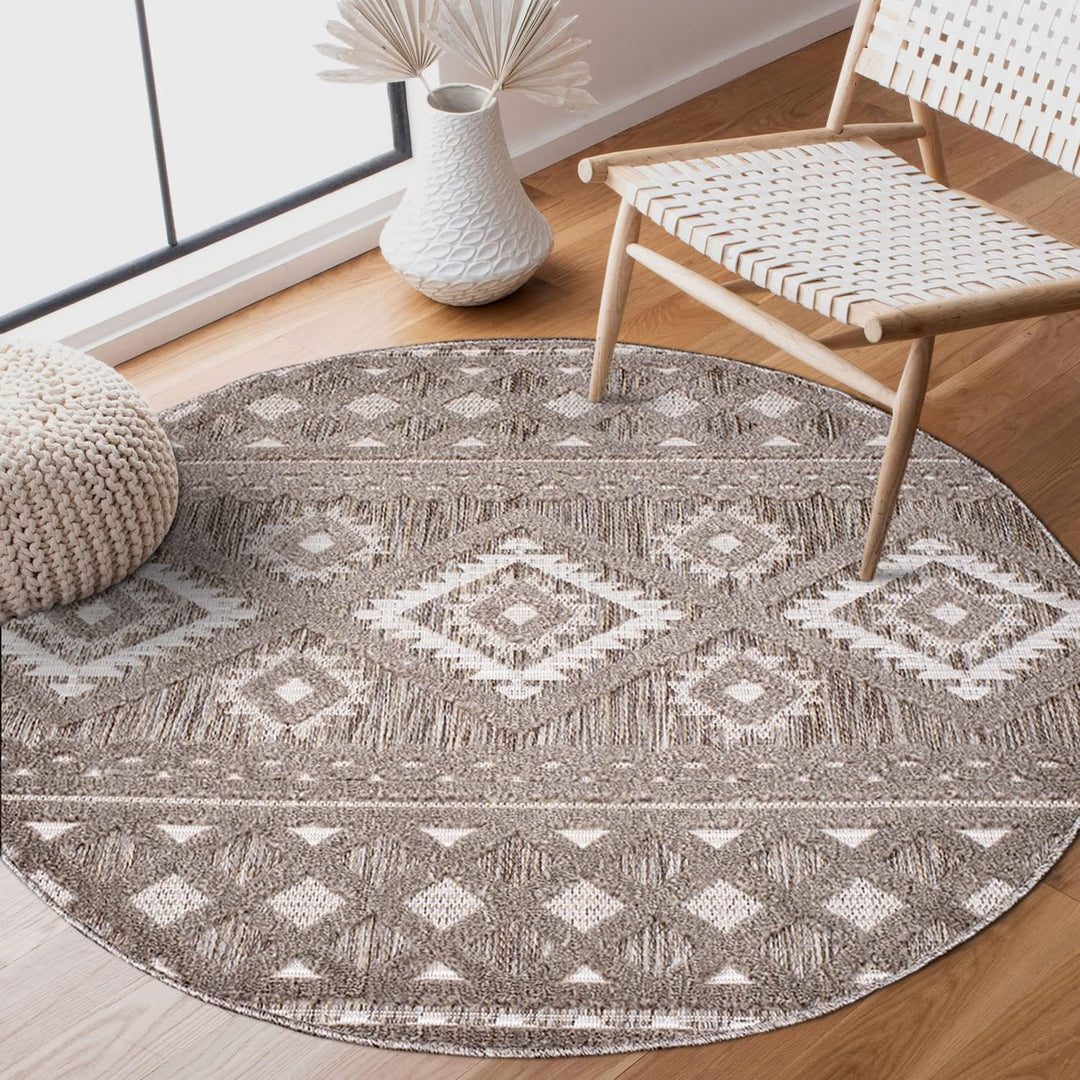 carpet city In-&amp; Outdoor Teppich - Rund 160 cm - für Innen-&amp; Aussenbereich - Wetterfest Balkon-Teppi