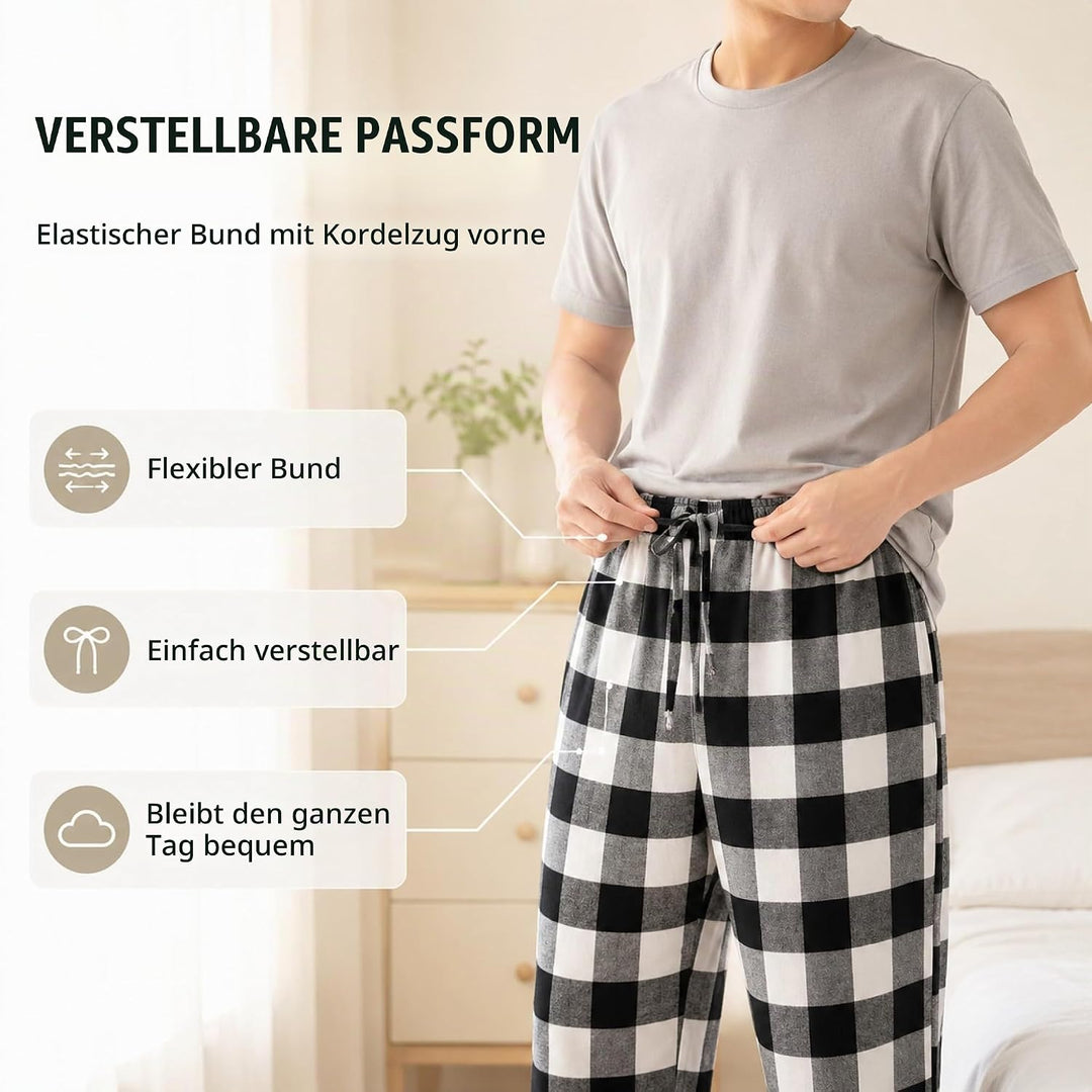 JTPW Herren 100% Baumwolle Flanell Bequeme Pyjama/Lounge Bottoms mit Taschen L Black White Check, L
