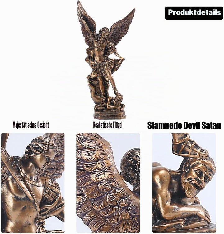 QIANLING 31,8 cm San Miguel Erzengel Statue, St. Michael Statue aus bronzeiertem Harz, St. Michael d