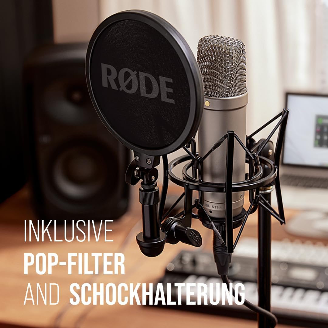 RØDE NT1-A Grossmembran-Kondensatormikrofon mit Nierencharakteristik, Mikrofonspinne, Popschutz und