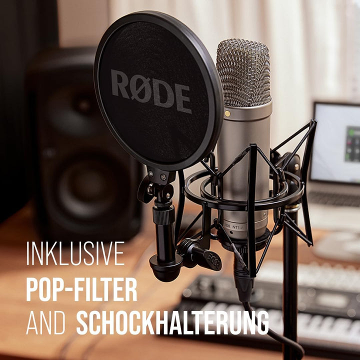 RØDE NT1-A Grossmembran-Kondensatormikrofon mit Nierencharakteristik, Mikrofonspinne, Popschutz und