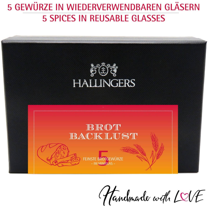 Hallingers Brot-Backlust - Gewürz Geschenkset handmade, 5 Brotgewürze zum Brot Pimpen (Set) - Gesche