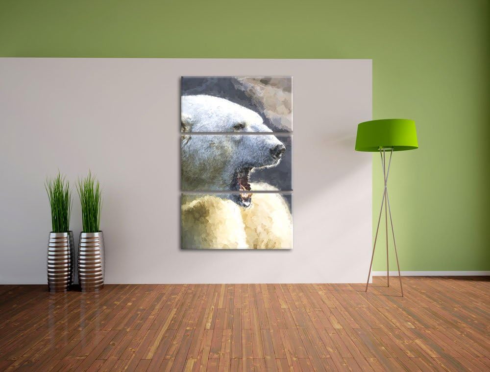 brüllender Eisbär Spezial 3-Teiler Leinwandbild 120x80 Bild auf Leinwand, XXL riesige Bilder fertig