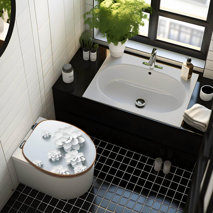 banjado® Design WC Sitz Bambus Absenkautomatik mit Motiv Papier Lotus/Toilettendeckel mit Absenkauto