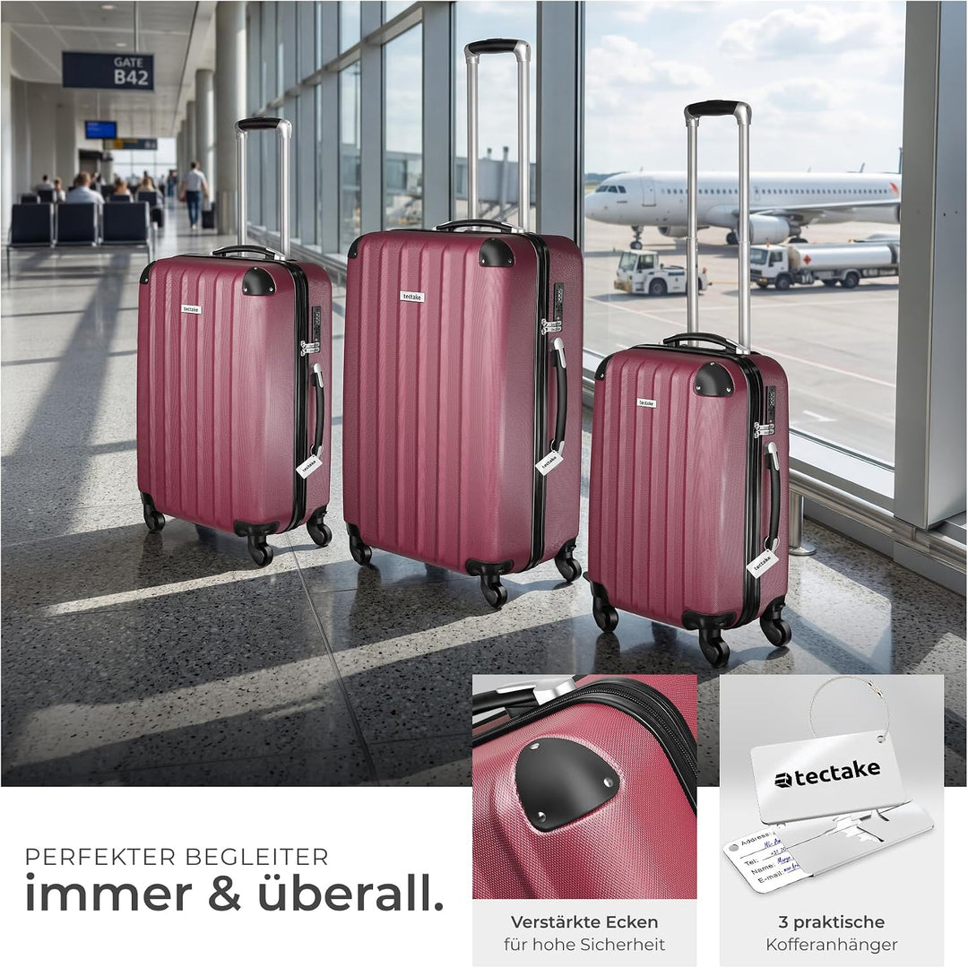 tectake® 3er Kofferset mit Kofferwaage & Kofferanhänger, Reisekoffer Set, ABS Hartschalenkoffer Set,
