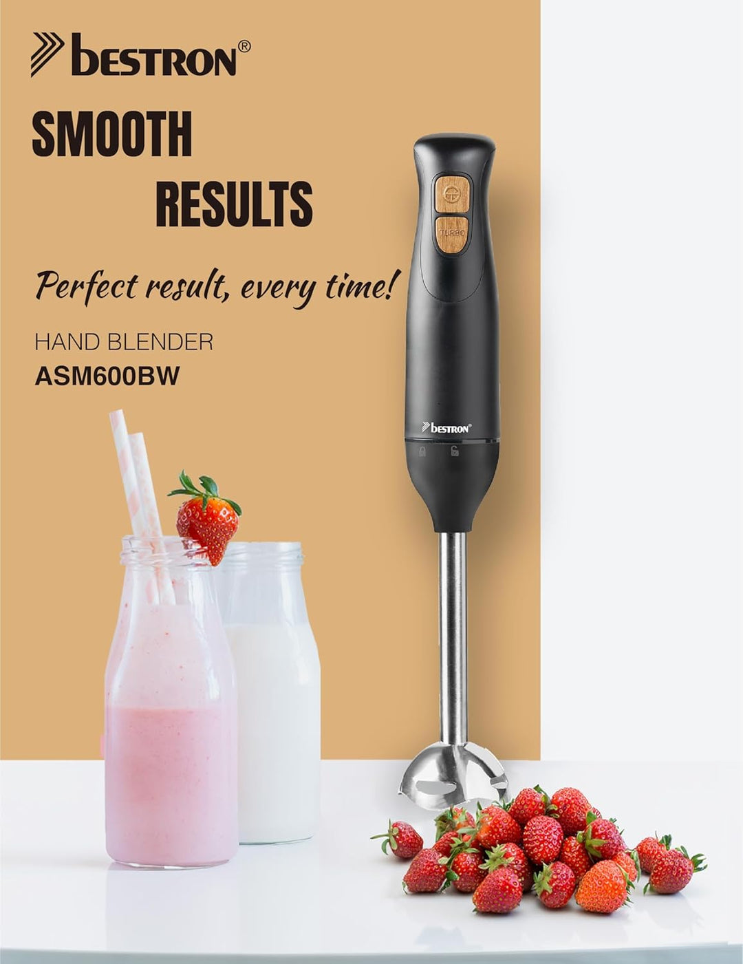 Bestron Stabmixer, Pürierstab mit 2 Geschwindigkeitsstufen & ergonomischer Handgriff, inkl. Turbofun