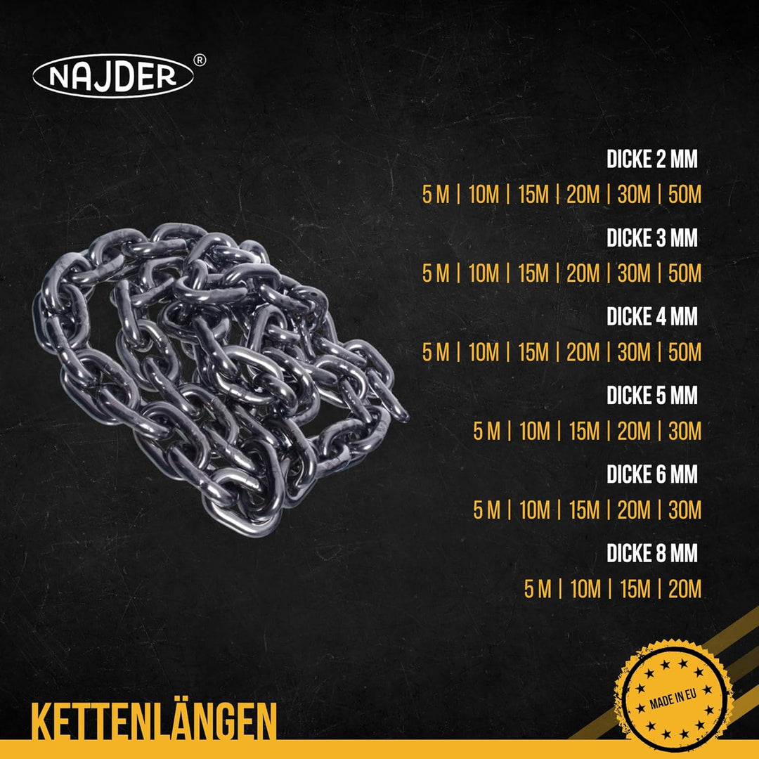 NAJDER Edelstahlkette 15m, Edelstahl Ketten, Sicherungskette, Kette Hängesessel, Absperrketten, Max