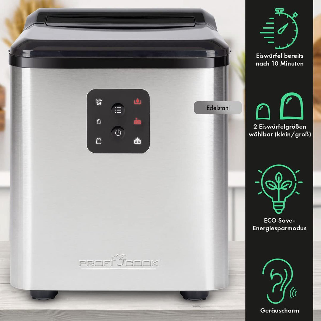 ProfiCook® Eiswürfelmaschine schnelle Produktion - Eiswürfel in 10 Minuten, bis zu 12 kg Eis in 24 S