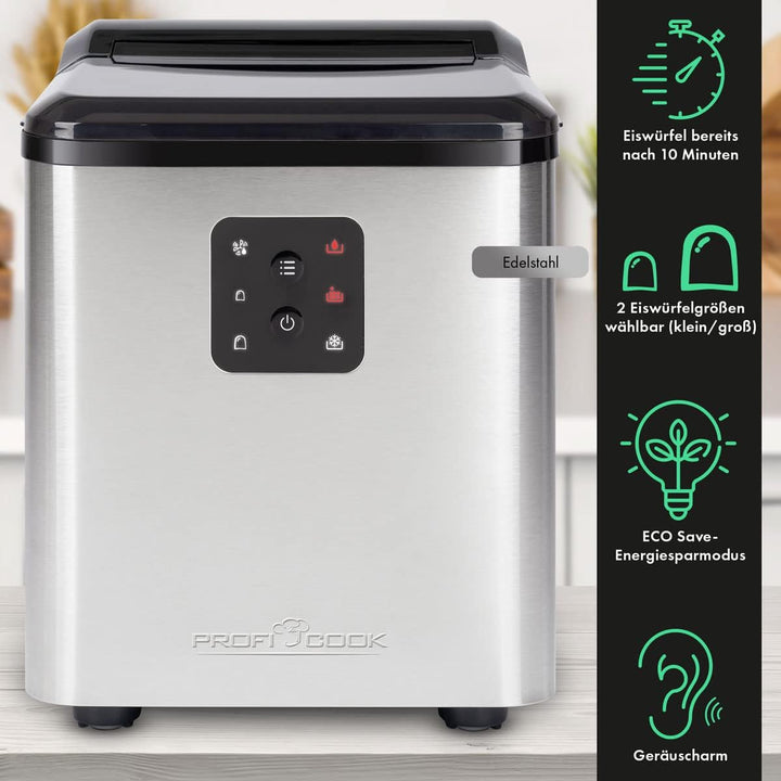ProfiCook® Eiswürfelmaschine schnelle Produktion - Eiswürfel in 10 Minuten, bis zu 12 kg Eis in 24 S