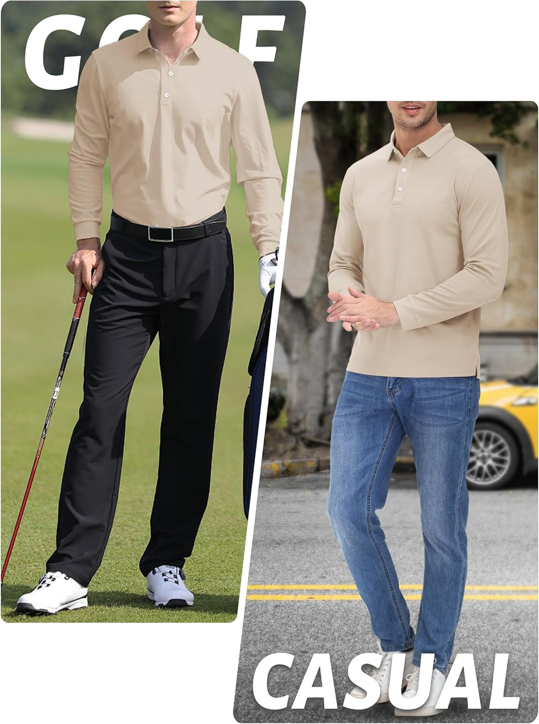TACVASEN Herren Poloshirt Langarm Golf Polo Schnelltrocknend Funktionsshirts Leicht T-Shirts mit 3-K