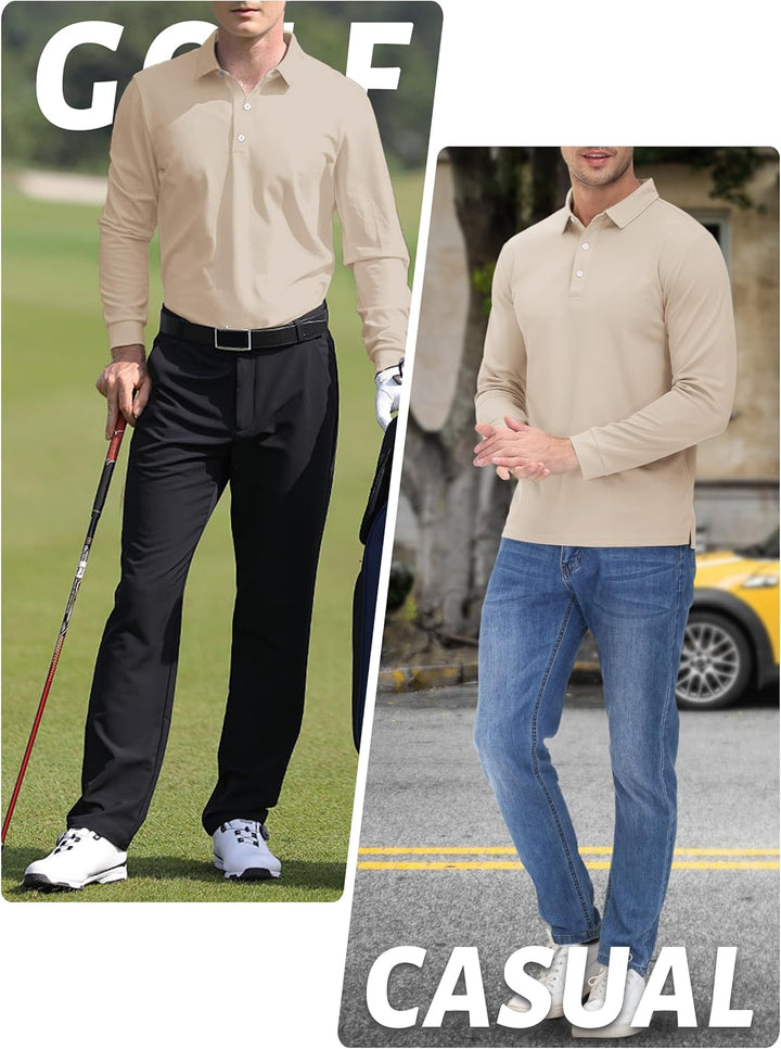 TACVASEN Herren Poloshirt Langarm Golf Polo Schnelltrocknend Funktionsshirts Leicht T-Shirts mit 3-K