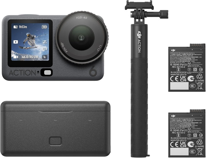 DJI Osmo Action 6 Erweiterte Combo, Action-Cam mit 1/1,1″-Quadratsensor, Variable Blende von f/2,0-f