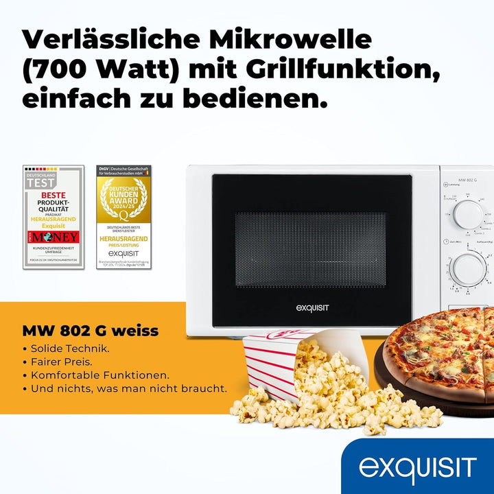 Exquisit Mikrowelle MW 802 G | Mikrowelle mit Grill 1000 W | 700 W gesamt | Timer | Mikrowelle klein