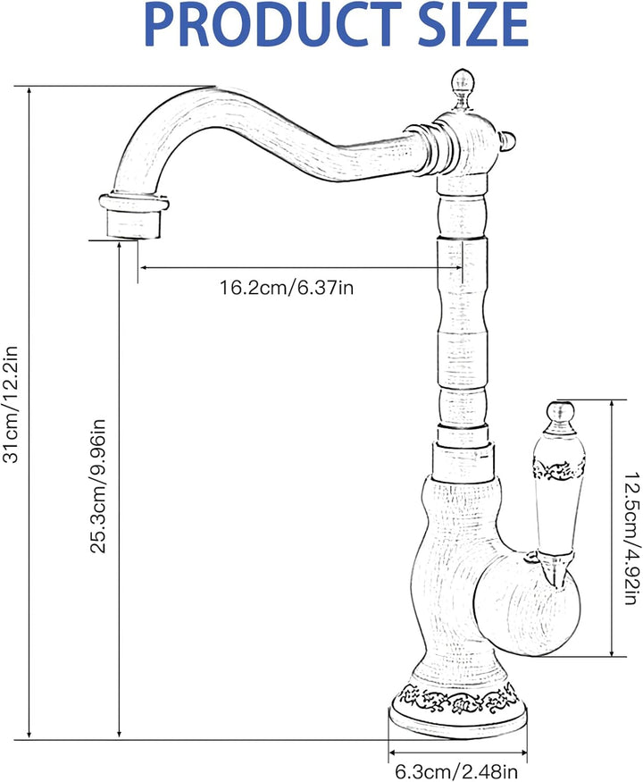 ROWINNAO Wasserhahn Bad Hoch Antikes Messing, Retro Waschtischarmatur 360° Drehbarer, Einhebel Misch