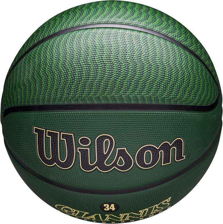 Wilson NBA Player Icon Outdoor Basketball - Size 7-29.5" and Mini Size 7 Milwaukee Bucks, 7 Milwauke