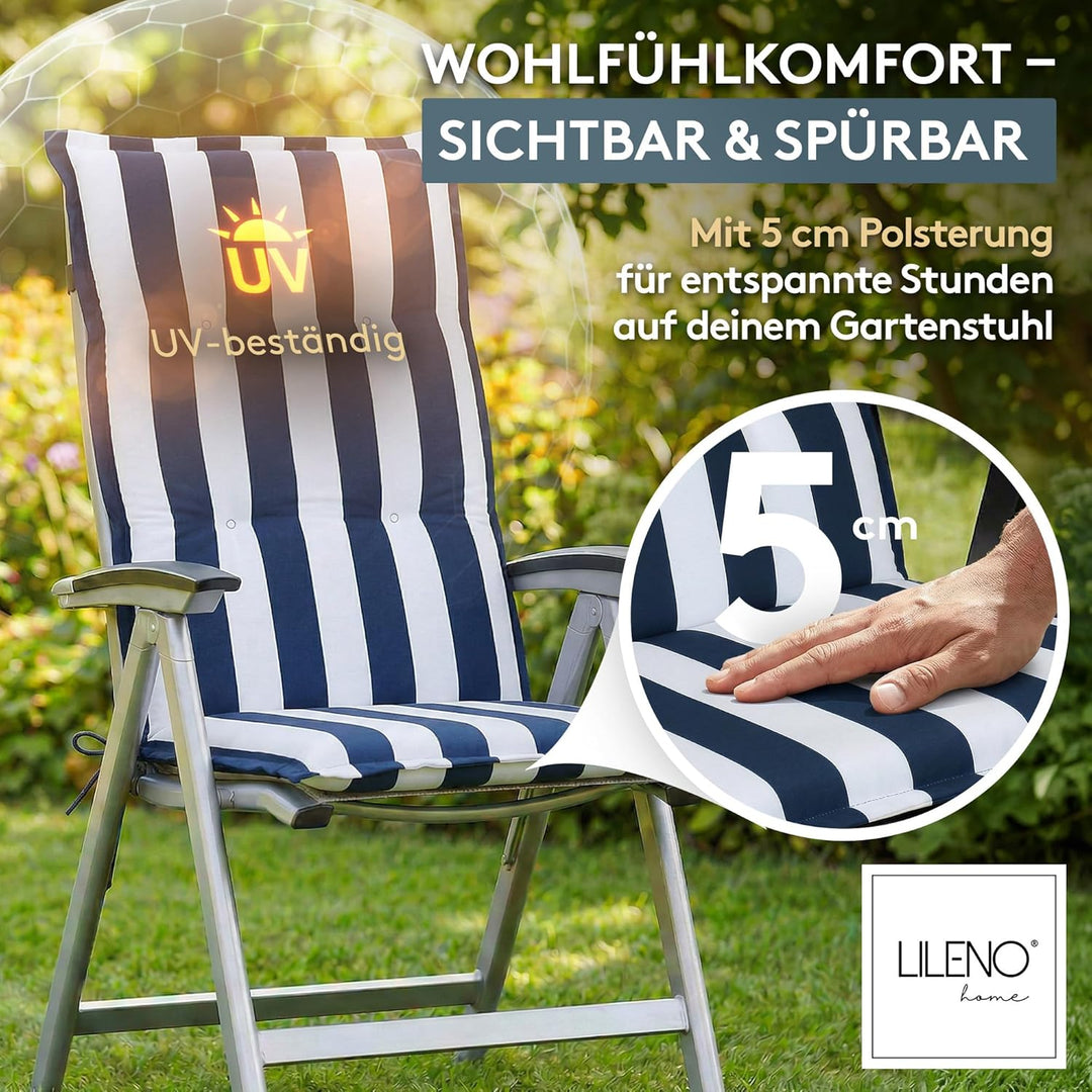 LILENO HOME Gartenstuhl Auflagen als [1er Set - Hochlehner] in Blockstreifen Blau - bequeme Liegen a