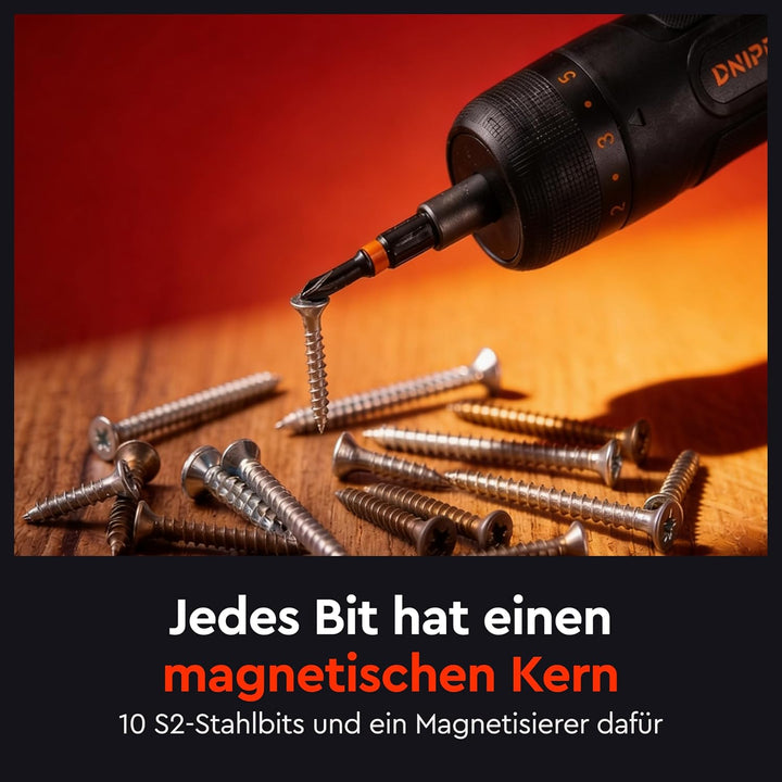 Akku-Schraubendreher, 4V (3.6V Nom), 5 Nm Drehmoment, USB-C Schnellladung, LED-Frontlicht, Kompakter