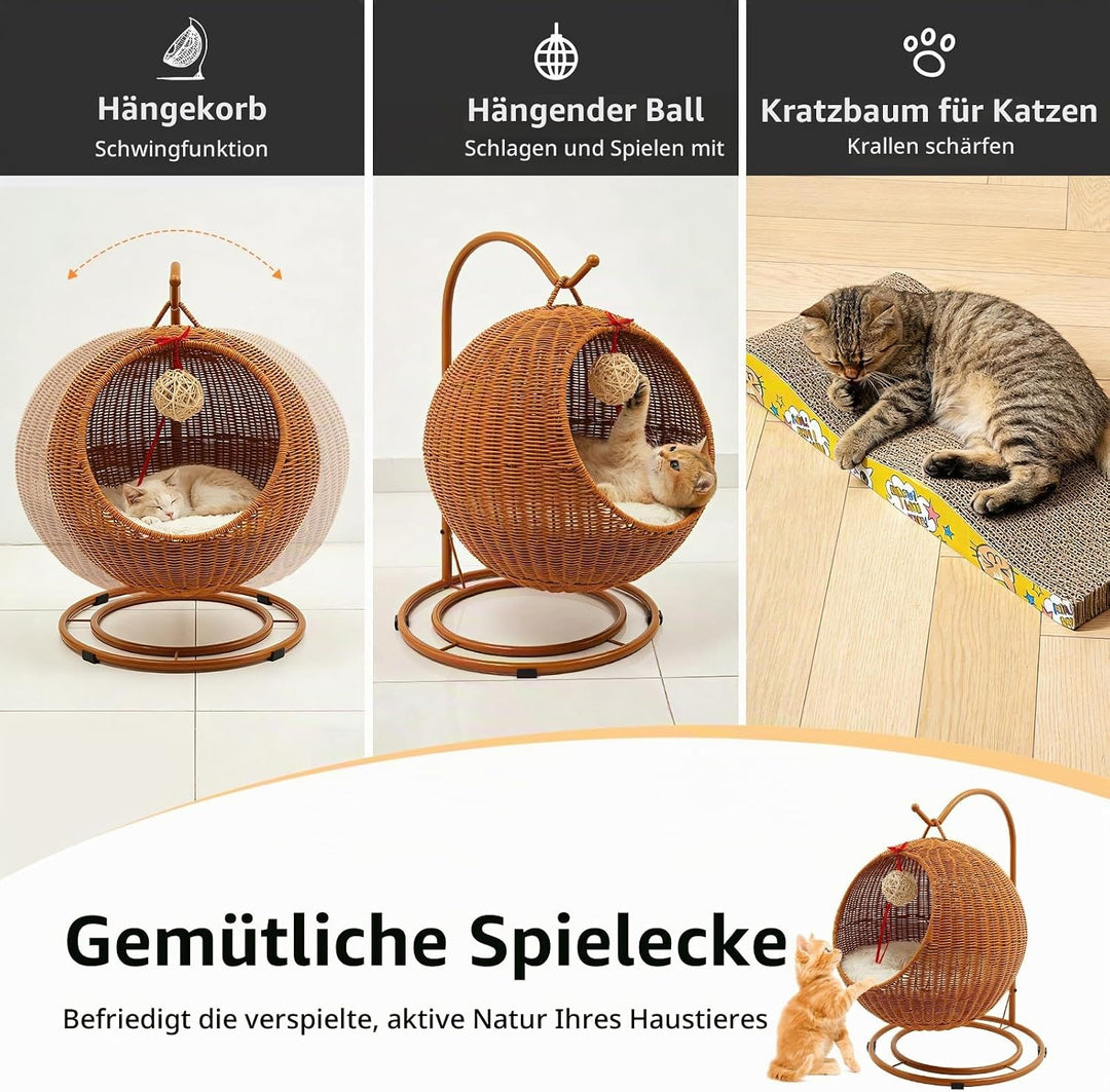 Katzenschaukel - Hängesessel für Katzen, KatzenhäNgematte, Rattan äHnliche HäNgekorb-KatzenhöHle, Fr