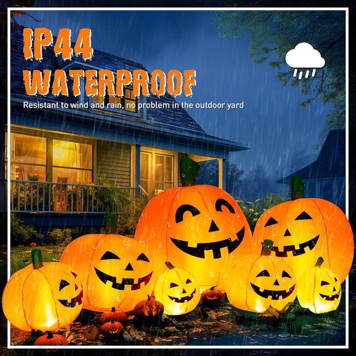 Solpex Halloween Deko, aufblasbar Kürbis Dekoration, 240 cm, 7 Kürbis-Set mit 21 LED Beleuchtung für