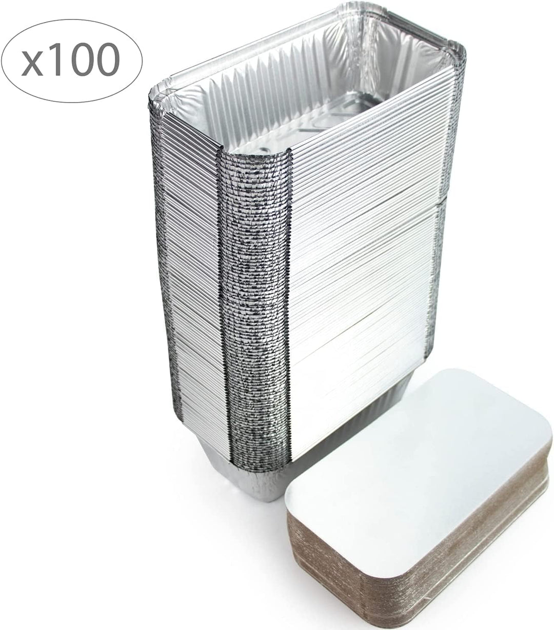 Miamex 100 Stück Aluminiumschalen 1400 ml Einwegschalen mit Deckel für Transport von Lebensmitteln –