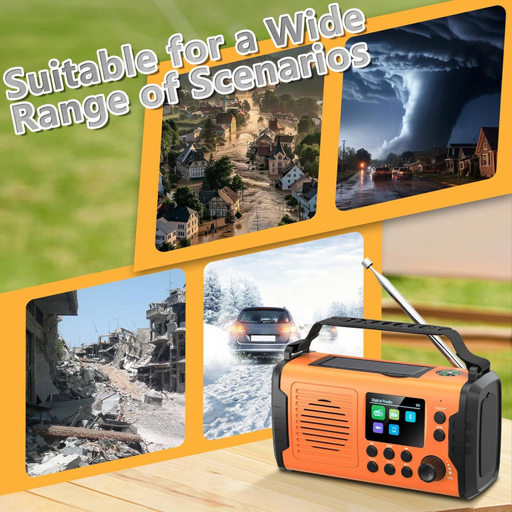 20000mAh Kurbelradio mit Bluetooth, DAB/FM Solar Radio, Als Taschenlampe & Leselicht, USB Handy-Lade
