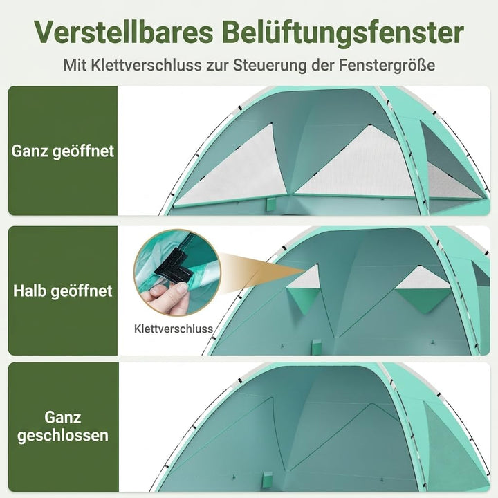 Wolfwise Strandmuschel UV Schutz, 3 Belüftungsfenster &amp; Tragetasche, Strand Zelt mit erweiterbarem B