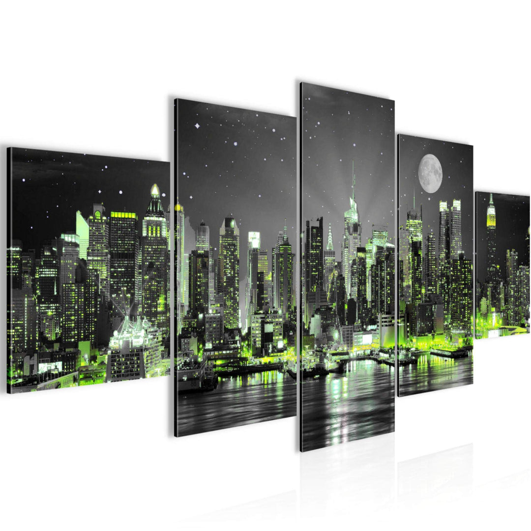 Runa Art Wandbilder New York City 5 Teilig Bild auf Vlies Leinwand Deko Wohnzimmer Büro Skyline Schw