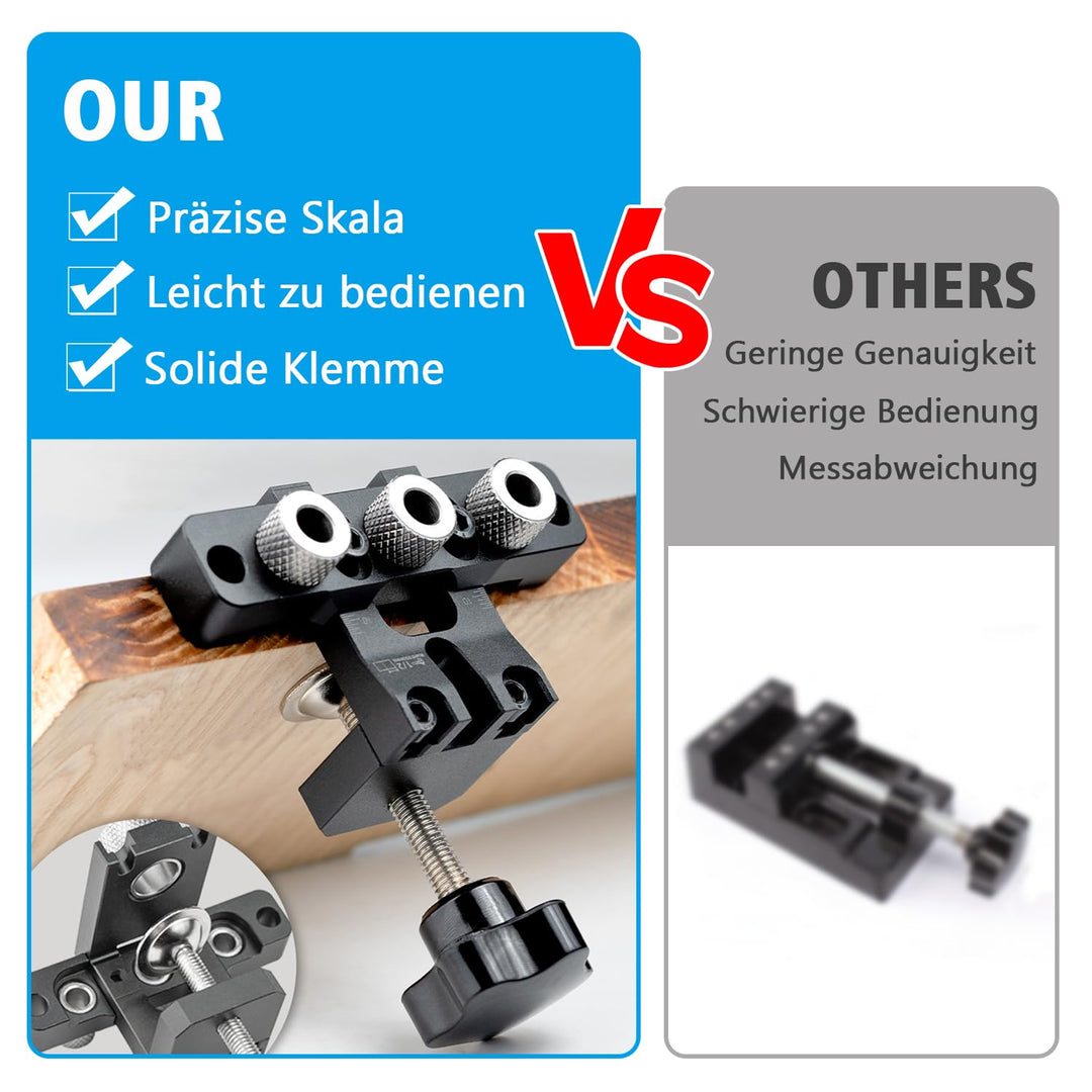 3-in-1 die Bohrschablone Möbelbau, 8/10/15mm Holzdübel Bohrschablone Dübellöcher mit Positionierungs