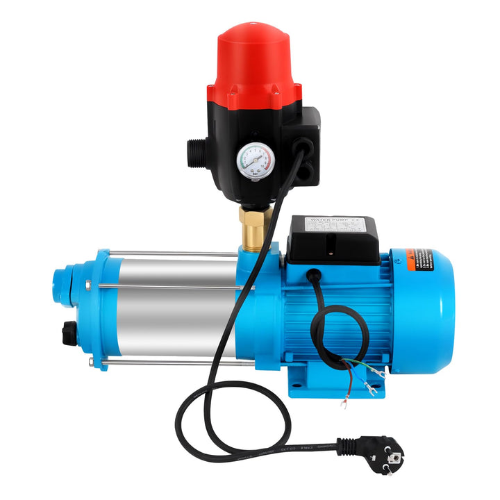 1300W Selbstansaugende Kreiselpumpe, 9,8 bar Edelstahl-Wasserpumpe mit Manometer & Auto-Abschaltung,