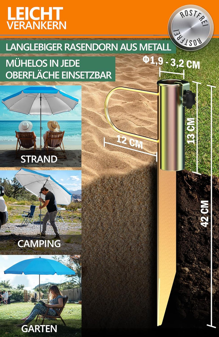 4smile SunnyJoy 3-IN-1 Set mit Sonnenschirm Strand in Blau - Strandschirm windfest stabil 200 cm mit